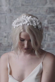 Floral lace flower crown bridal headpiece with daisy pattern and Swarovski crystal