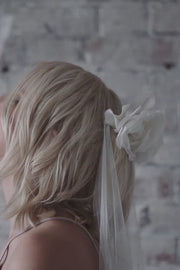 Silk rose flower crown bridal wedding veil with cowl drape back