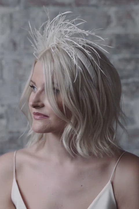 Ivory feather headband modern bridal headpiece