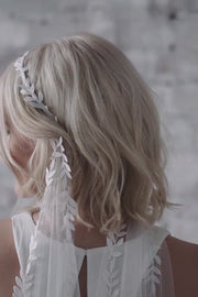 Leaf lace pattern edged wedding veil with drape cowl back