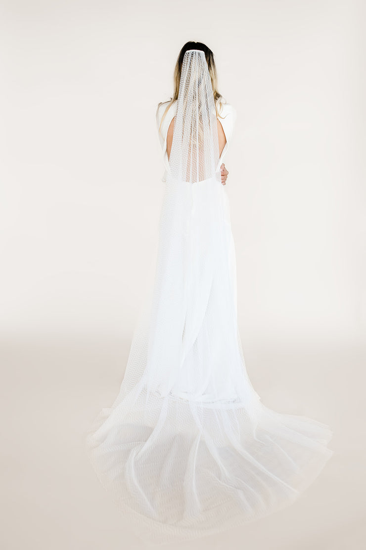 Long bridal veil with unique modern geometric pattern