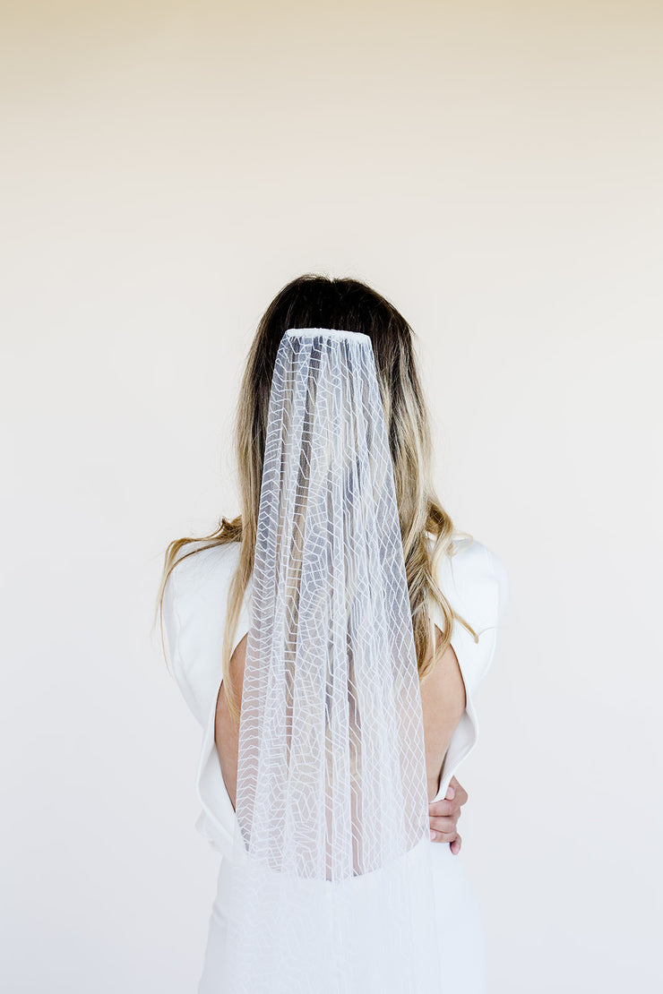 Long bridal veil with unique modern geometric pattern