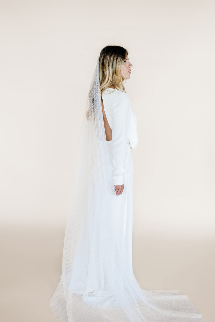 Long bridal veil with unique modern geometric pattern