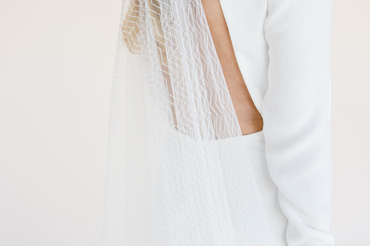 Long bridal veil with unique modern geometric pattern