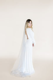 Pale blue colour floor length wedding veil