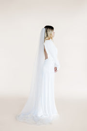 Pale blue colour floor length wedding veil