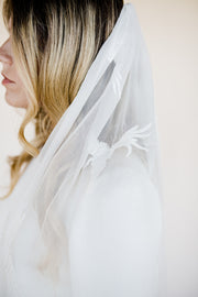 Bird embroidered silk wedding veil