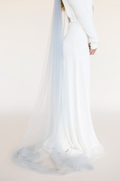 Pale blue colour floor length wedding veil
