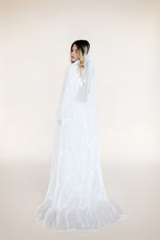 Bird embroidered silk wedding veil