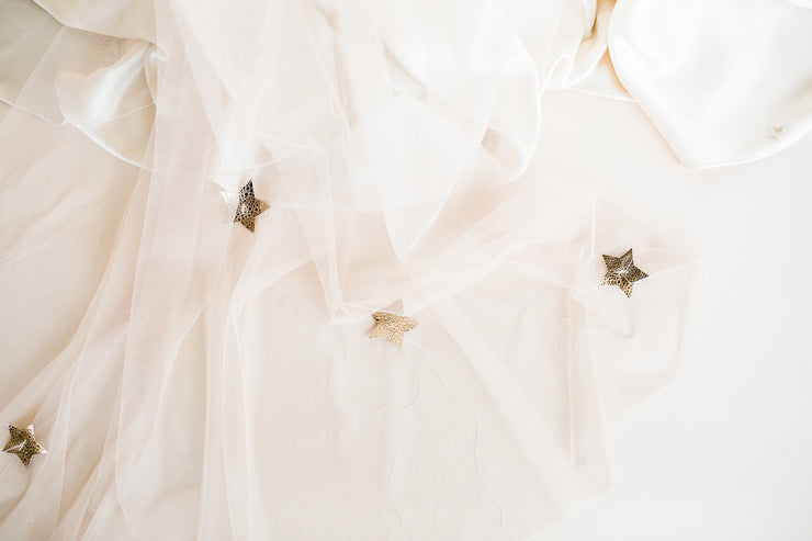 Nude colour bridal wedding veil with gold star celestial embellishment