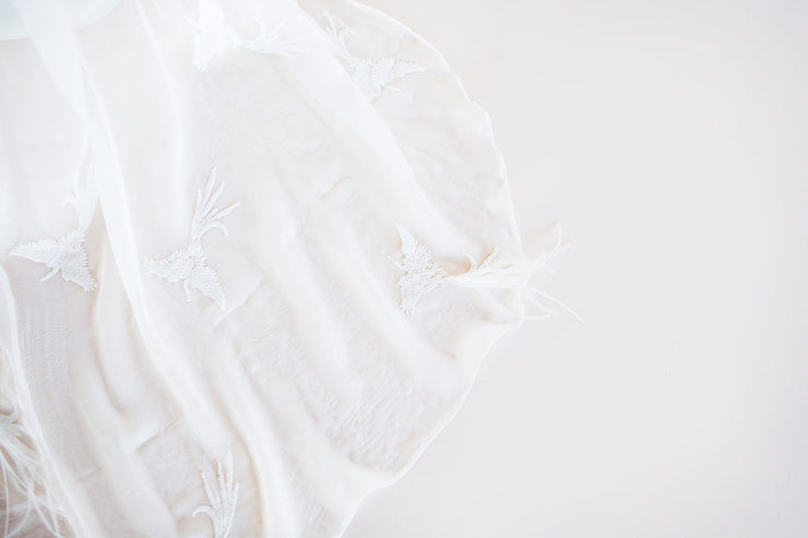Bird embroidered silk wedding veil