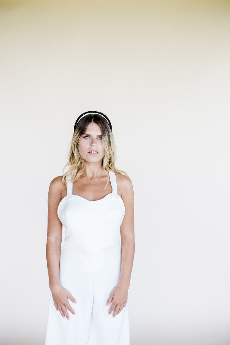 Beaded bridal halo headband headpiece with Swarovski crystals