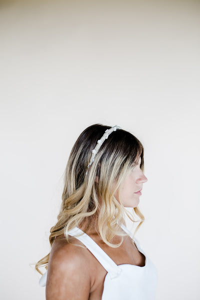 Beaded bridal headband headpiece with mother of pearl stars