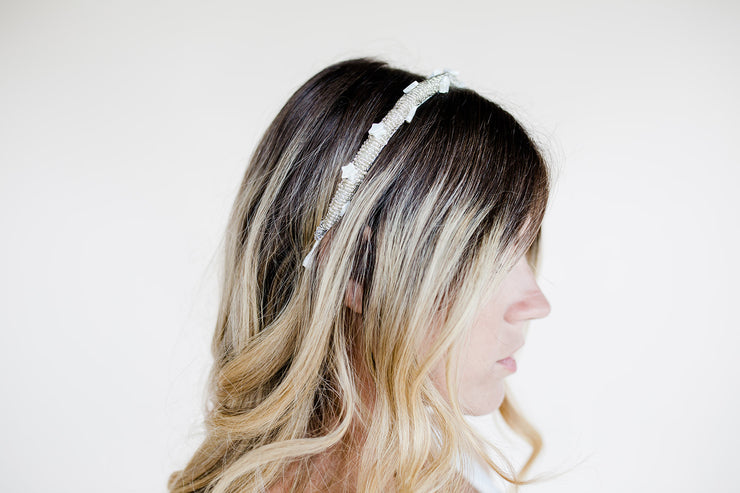 Beaded bridal headband headpiece with mother of pearl stars
