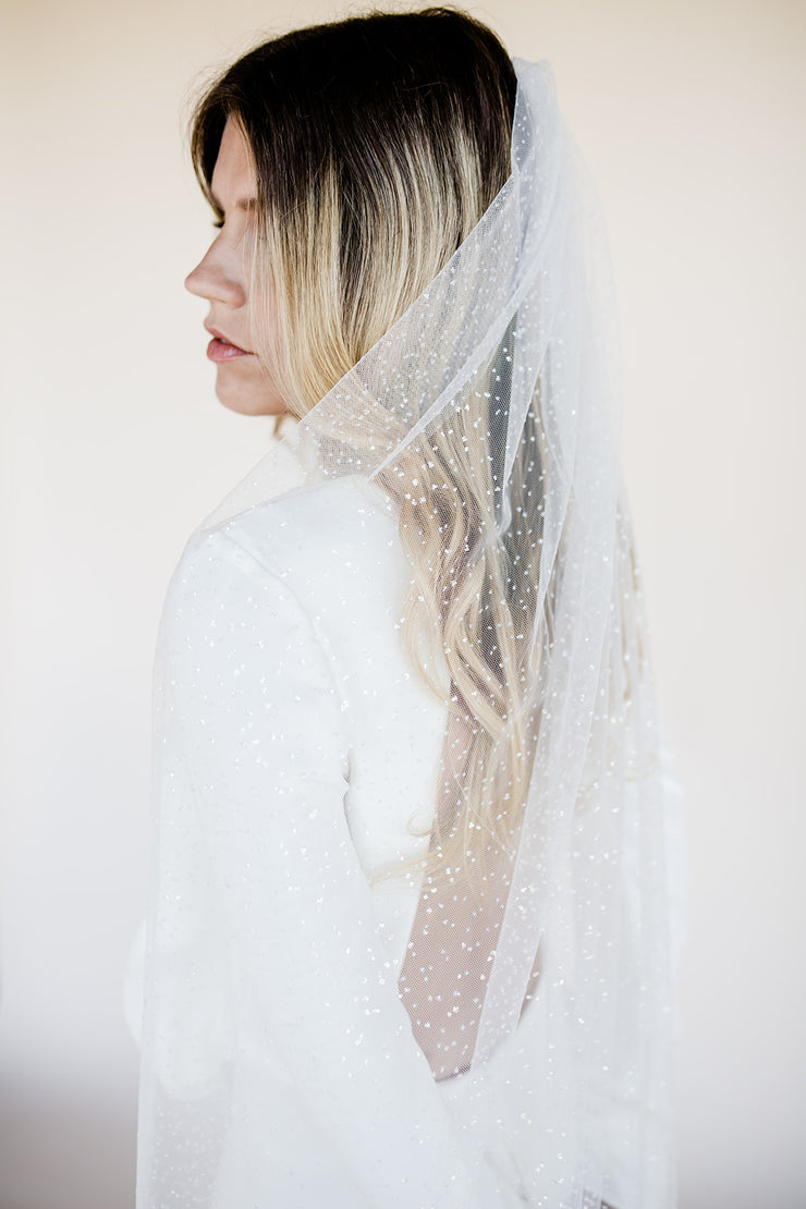 Glitter embellished floor length wedding veil
