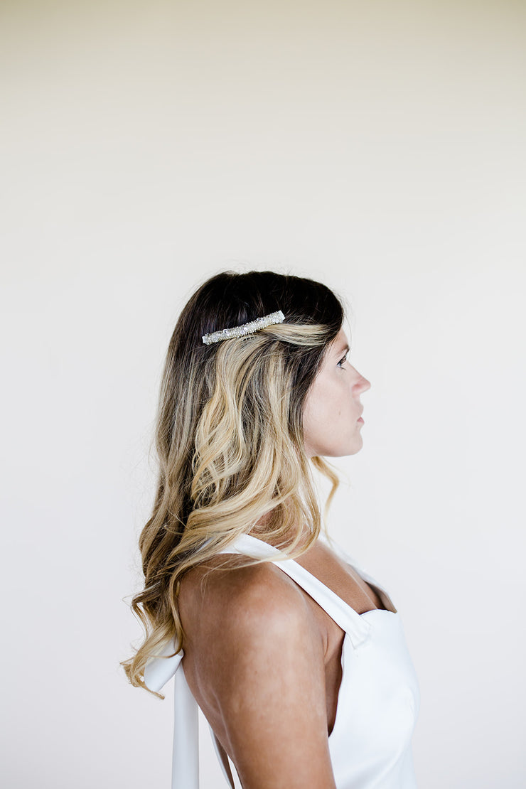 Beaded bridal comb headpiece with mother of pearl stars
