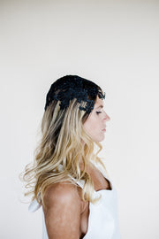 Lace cap headpiece with Swarovski crystals