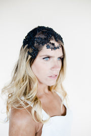 Lace cap headpiece with Swarovski crystals