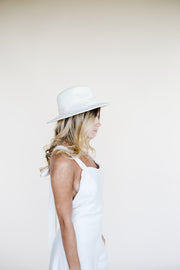 Bridal wedding fedora hat with embroidered feather trim