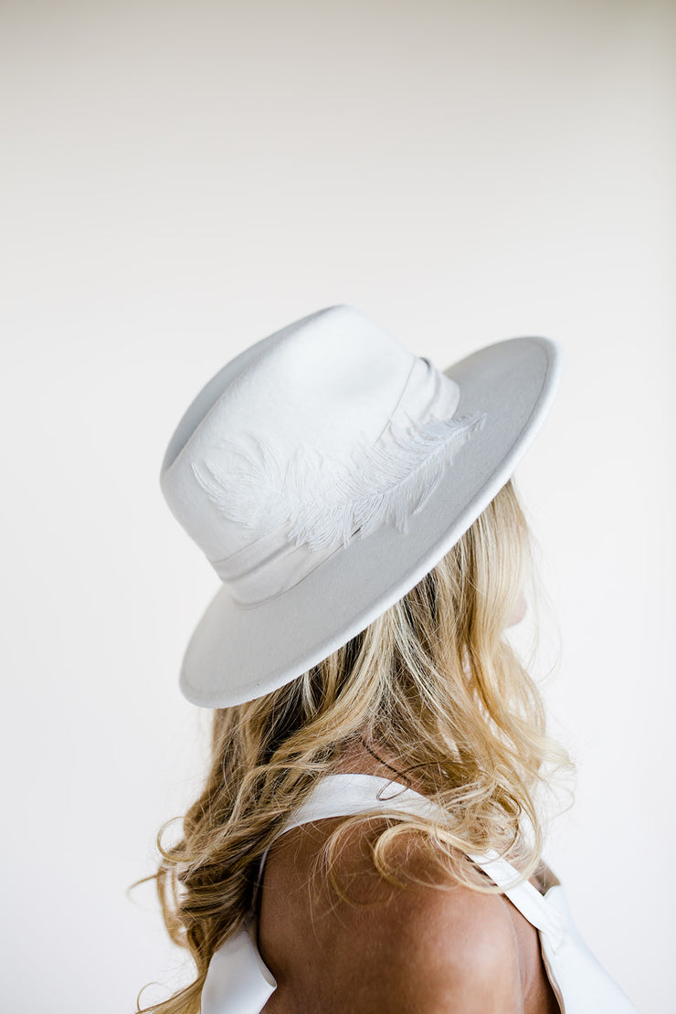Bridal wedding fedora hat with embroidered feather trim