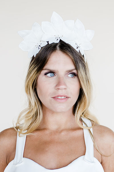 Lotus flower bridal lace flower crown headpiece