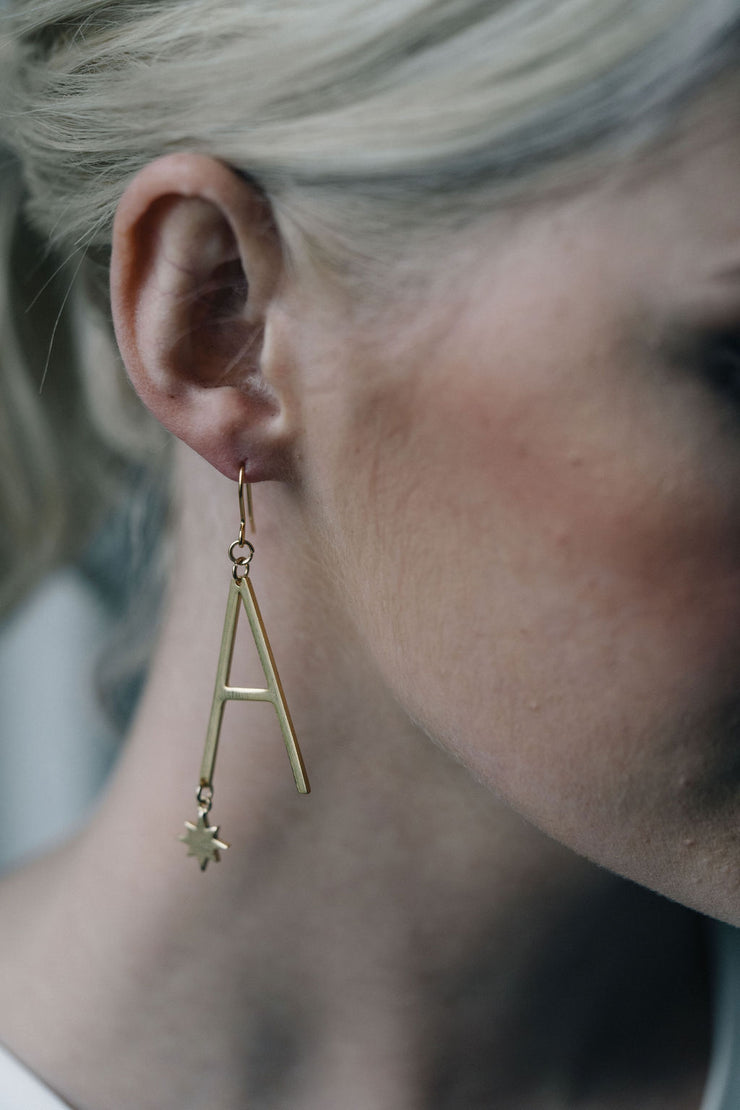 Initial letter personalised earrings for bride or bridesmaid with star charm