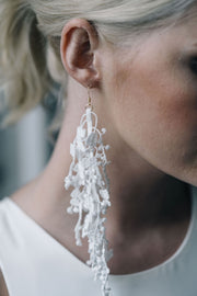Delicate white lace modern unique bridal earrings