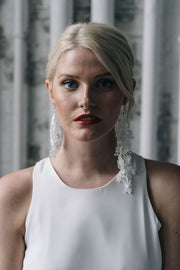 Delicate white lace modern unique bridal earrings