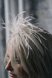 Ivory feather headband modern bridal headpiece