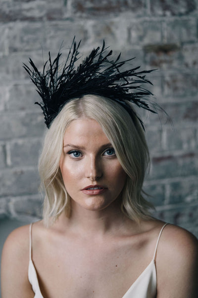 Black feather headband headpiece