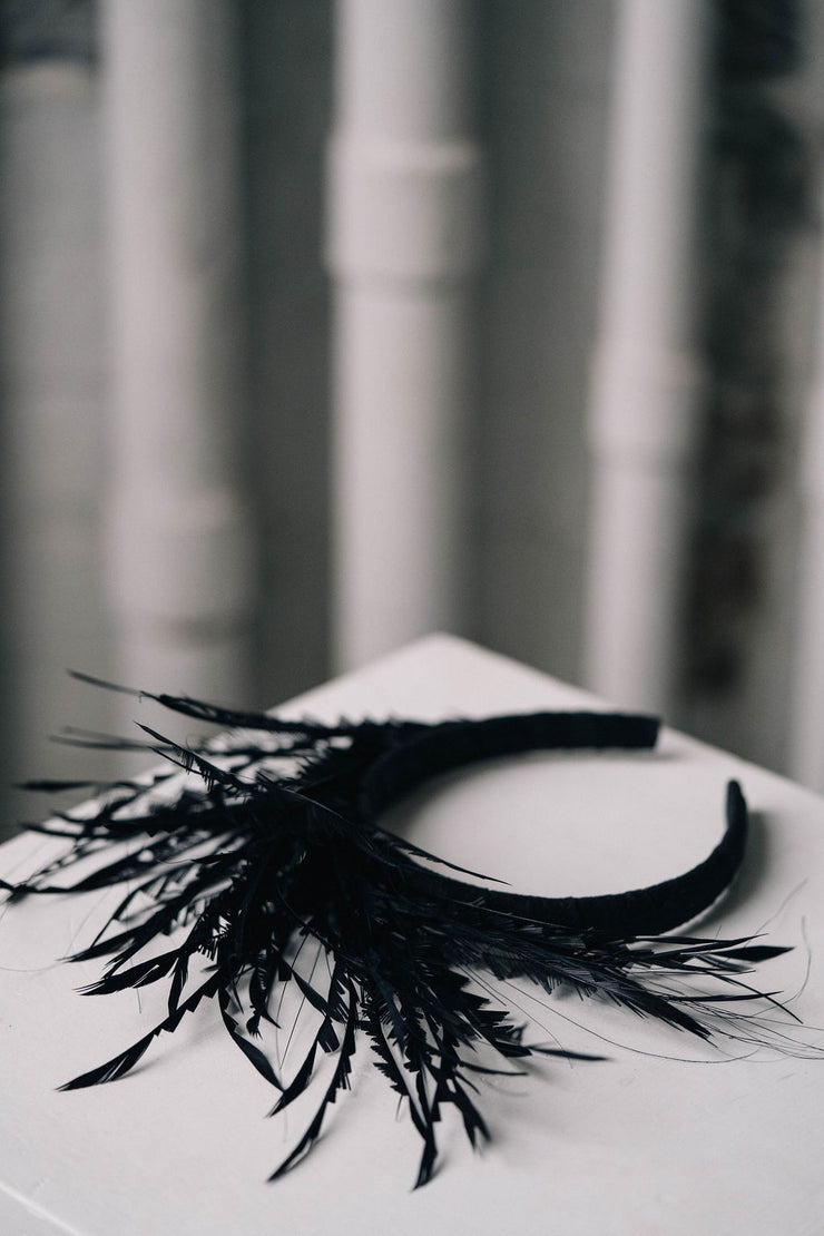 Black feather headband headpiece