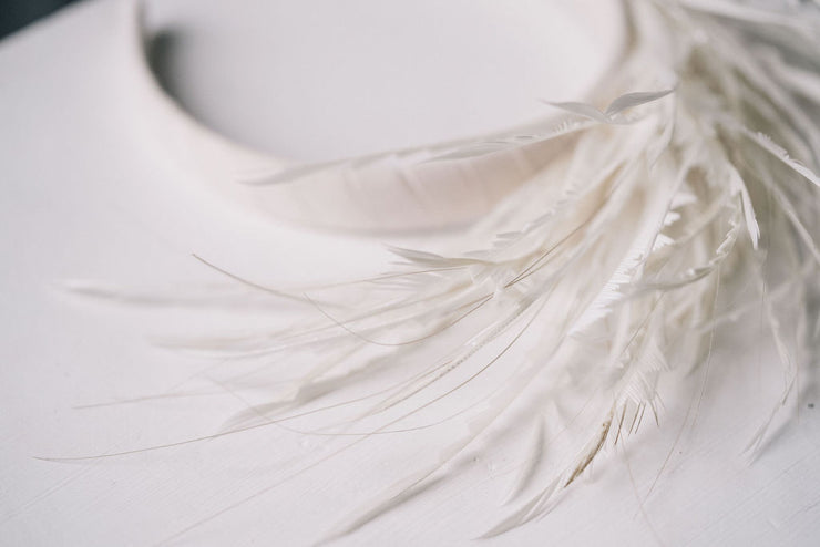 Ivory feather headband modern bridal headpiece