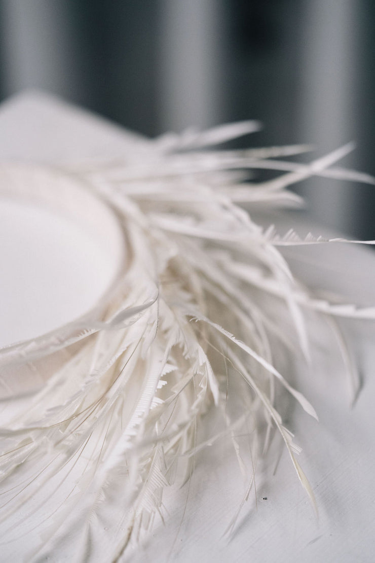 Ivory feather headband modern bridal headpiece