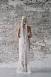 Silk rose flower crown bridal wedding veil with cowl drape back