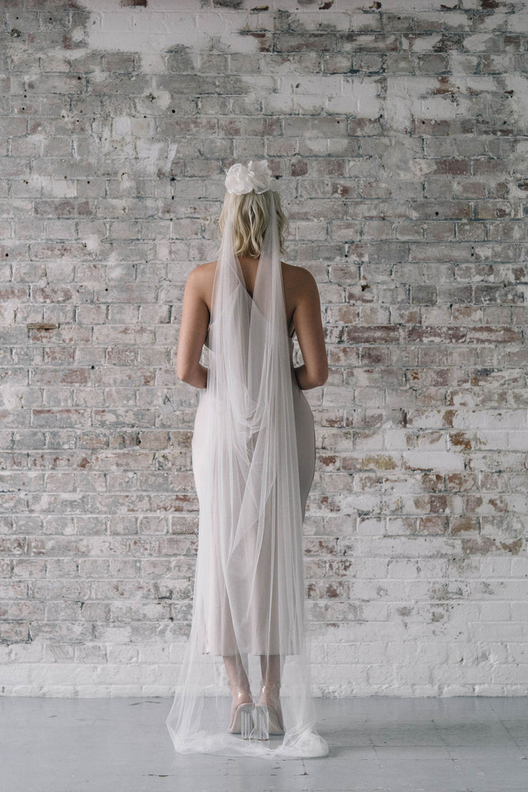 Silk rose flower crown bridal wedding veil with cowl drape back