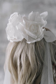 Silk rose flower crown bridal wedding veil with cowl drape back