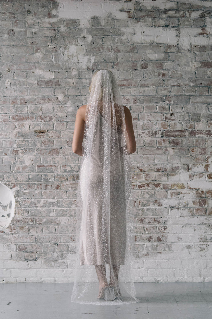 heavily embellished glitter bridal wedding veil full length