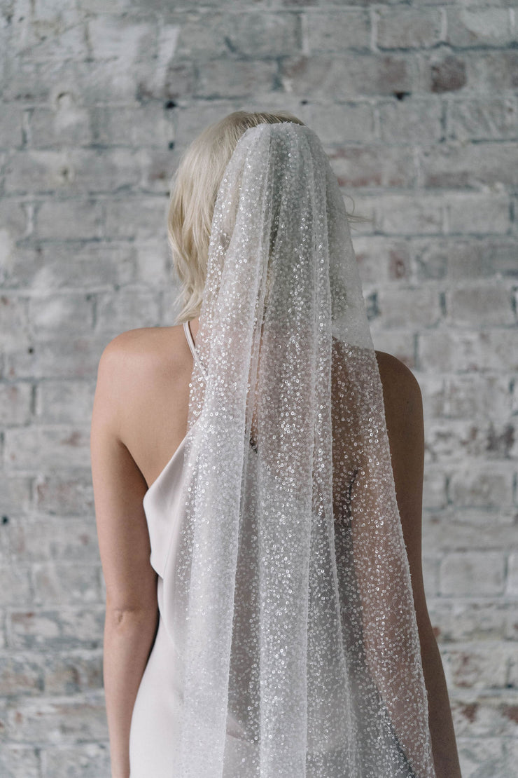 heavily embellished glitter bridal wedding veil full length