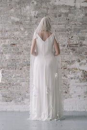 Delicate lace applique bridal veil with Swarovski crystals
