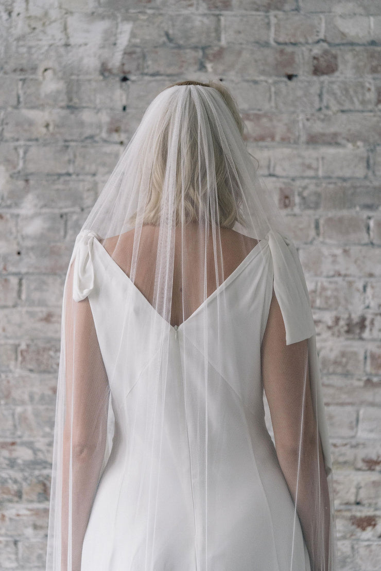 Delicate lace applique bridal veil with Swarovski crystals