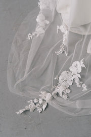Delicate lace applique bridal veil with Swarovski crystals
