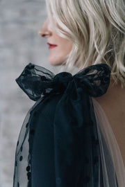 Black bow cape bridal drape veil with polka dots