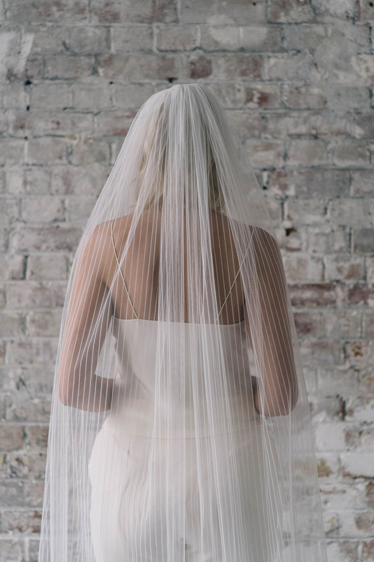 Tulle wedding veil with thin stripe design pinstripe pattern