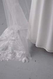 Floral lace embroidered floor length wedding veil
