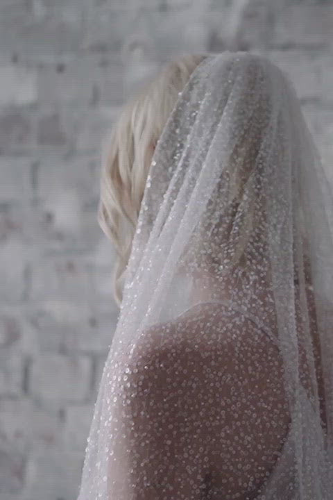 heavily embellished glitter bridal wedding veil full length