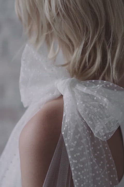 Bow cape bridal drape veil with polka dots